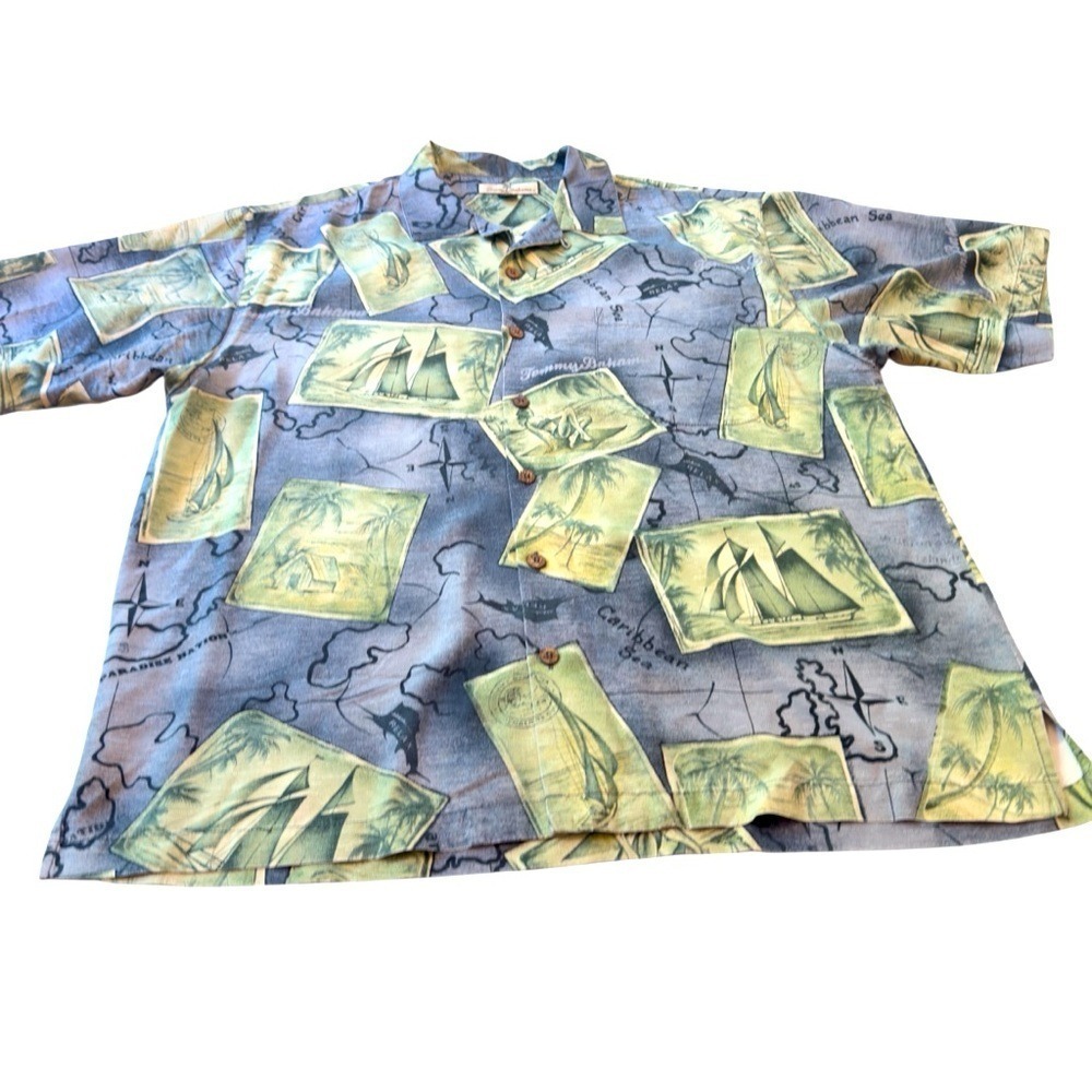 Tommy Bahama Blue Silk Hawaiian Camp Shirt Men's Large Tropical Resort Aloha EUC - Picture 7 of 16